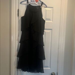 S.L. Fashions Black Tiered Ruffle Midi Dress